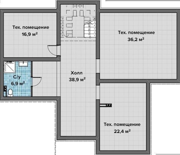 Индивидуально разработанный коттедж с обширными техническими помещениями